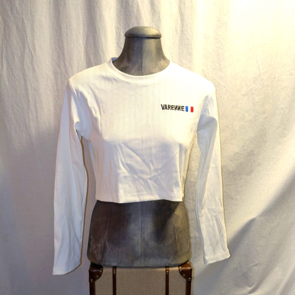 Varenne Long Sleeve Stretch Ribbed Crop Top Large New With Tags MSRP $29